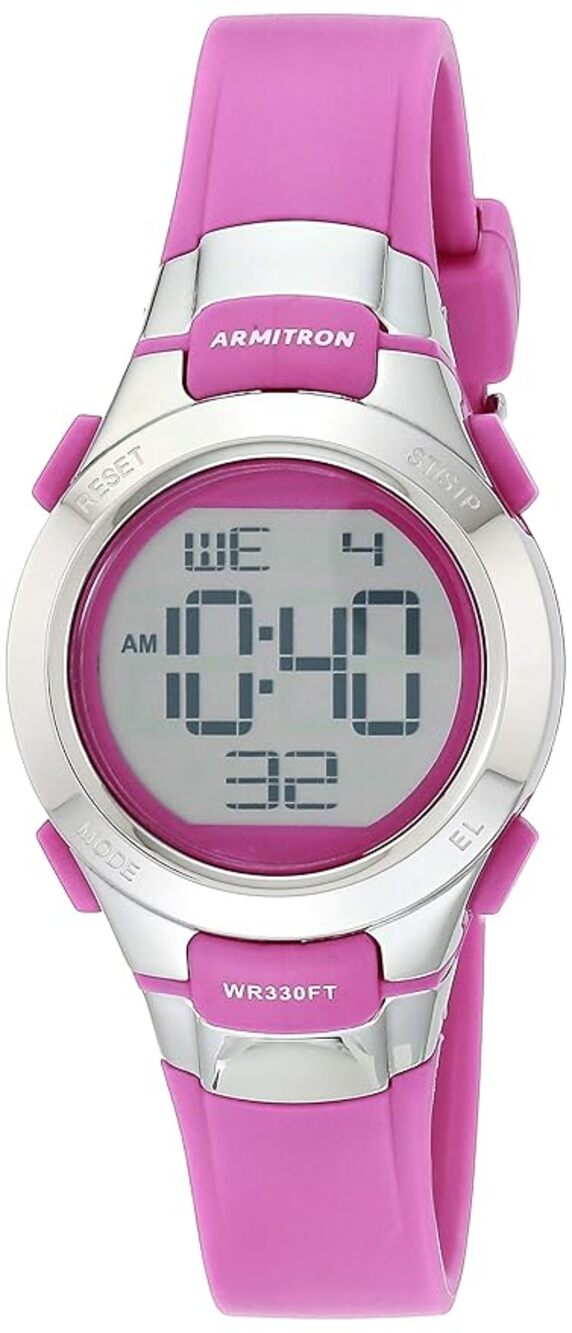 Armitron Womens Pink Silver Digital Chronograph Resin Strap Sports Watch OS35-39
